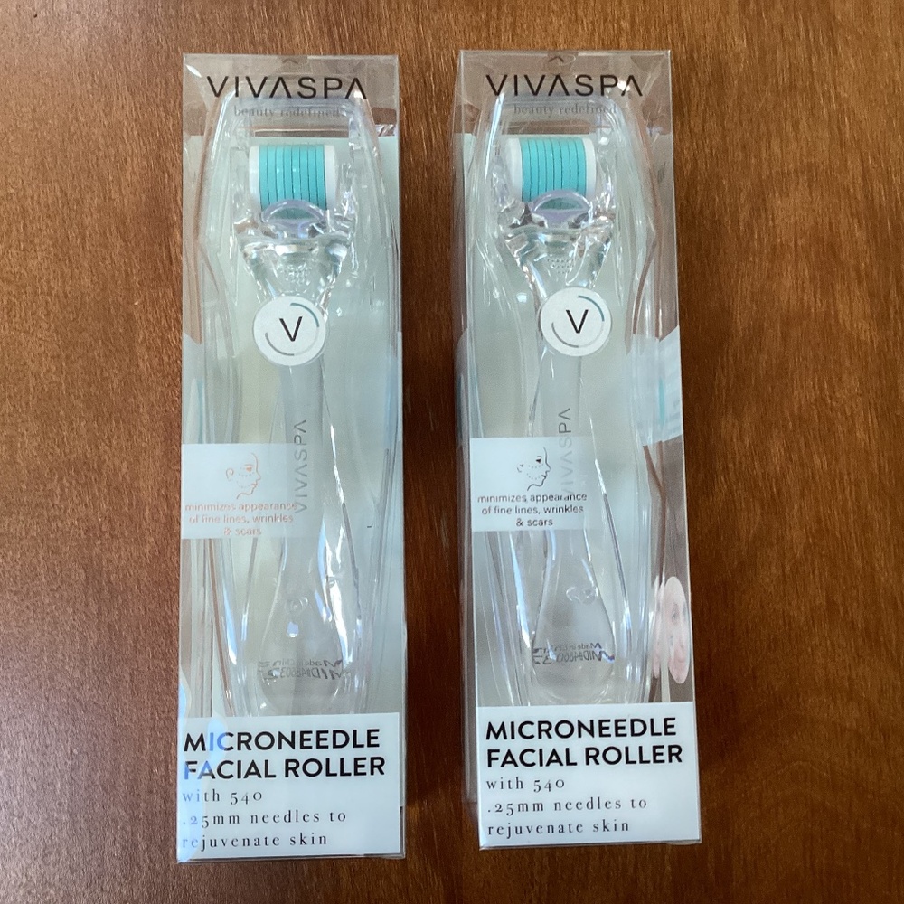 Vivaspa Beauty Redefined Microneedle Facial Roller Bundle of 2 New